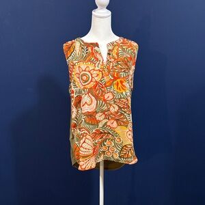 LOFT Vibrant Floral Blouse - Orange and Green